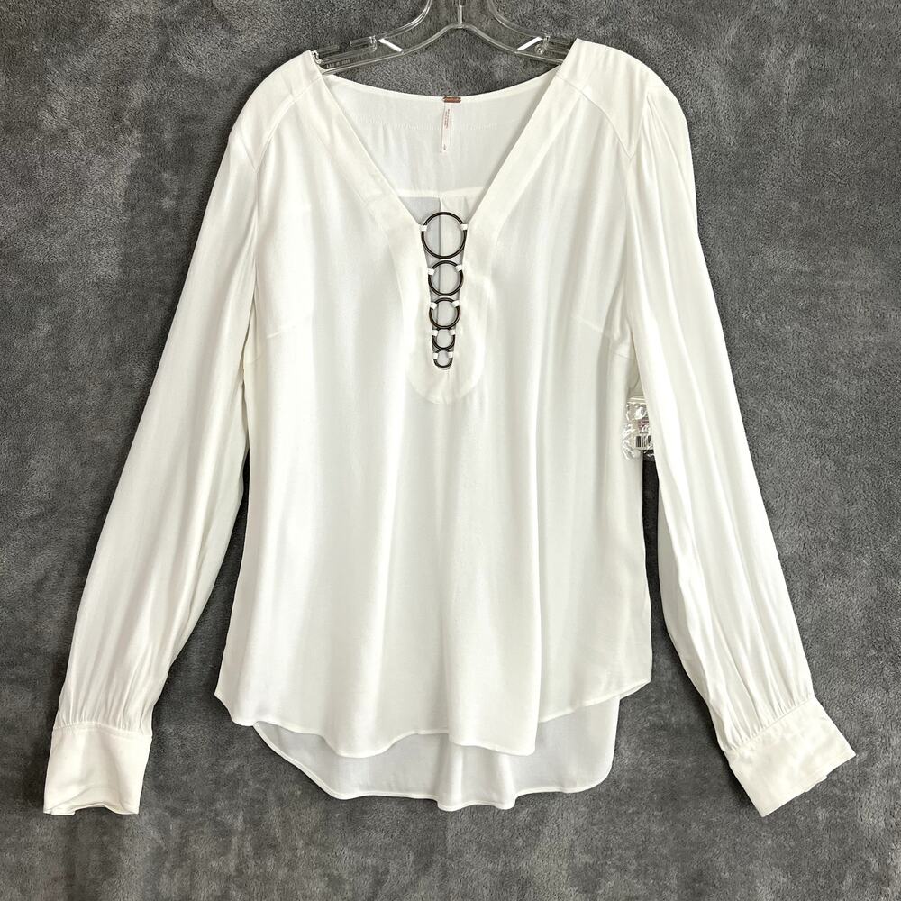 Free People Blouse Womens L White Long Sleeve Boho Festival‎ NWT